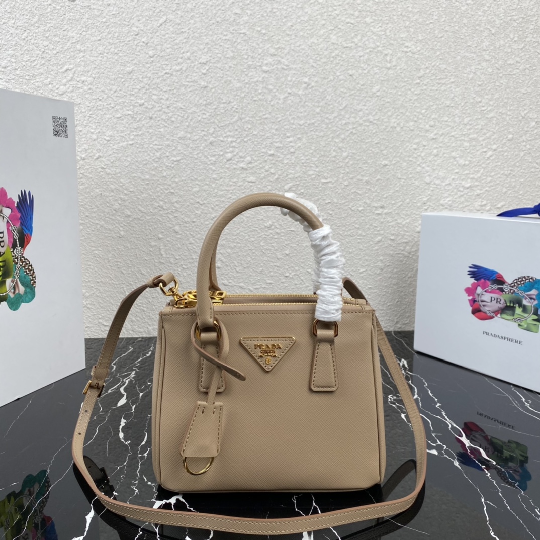 Pra*a micro galleria saffiano leather bag beige 1ba906 20 x 15 x 9.5 cm