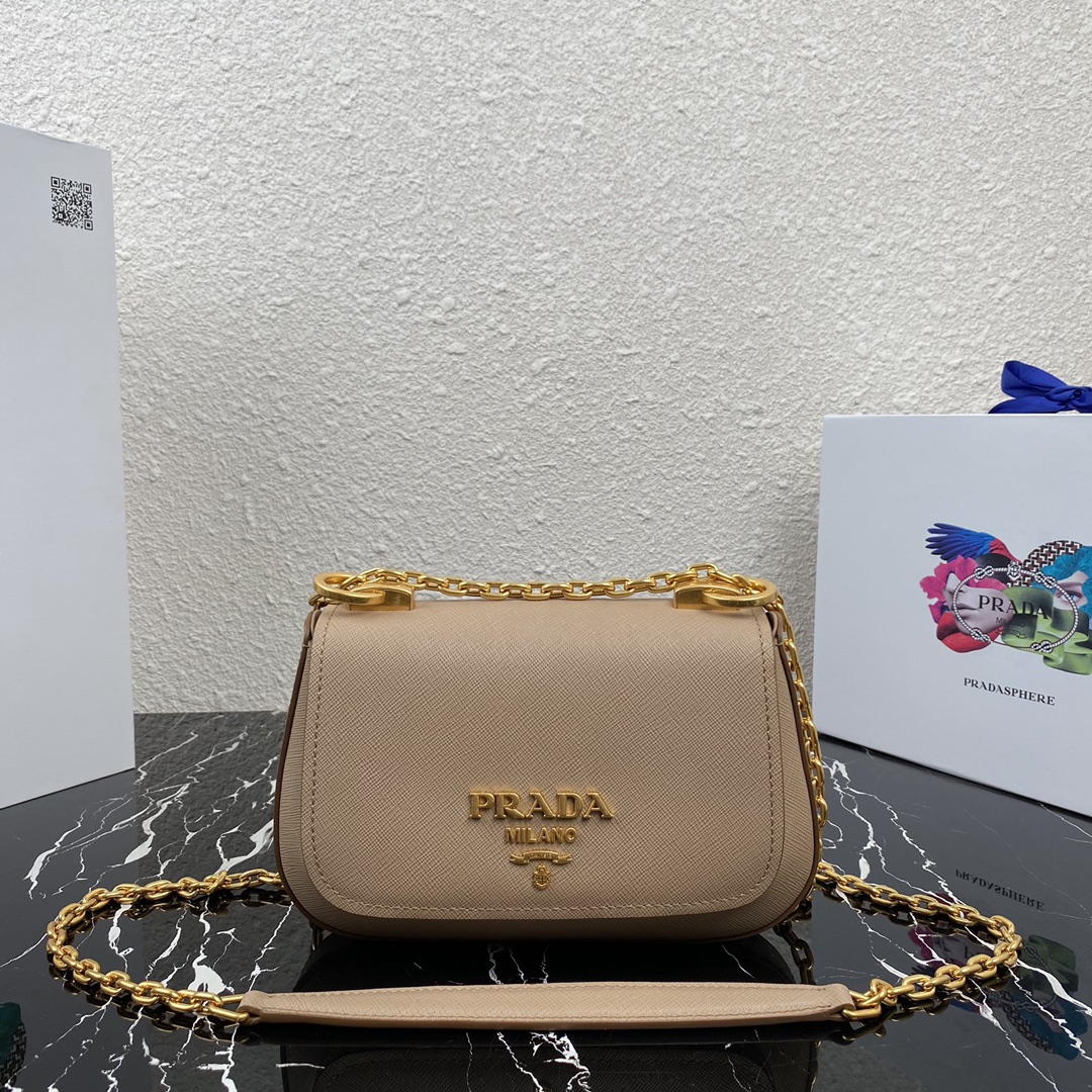 pra*a saffiano leather shoulder bag G01den metal beige 1bd275 22 x 14 x 6.5 cm