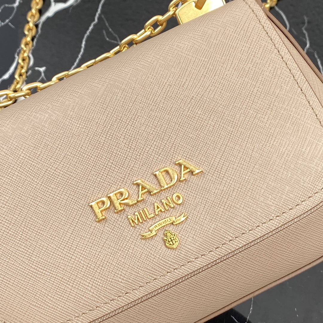 pra*a saffiano leather shoulder bag G01den metal beige 1bd275 22 x 14 x 6.5 cm