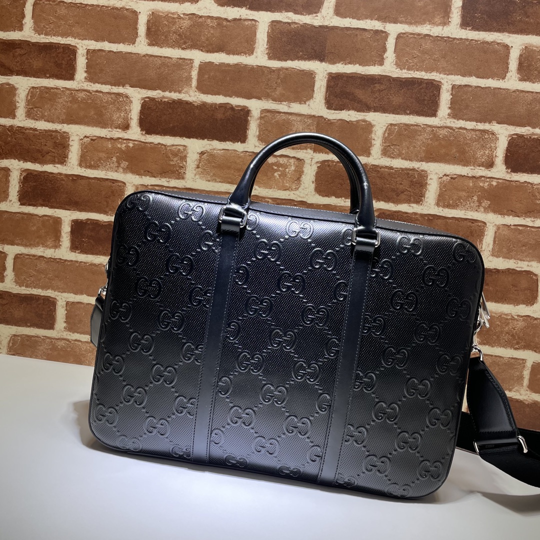 Gvc*1 medium gg embossed briefcase leather black 658573 40 x 29 x 6 cm