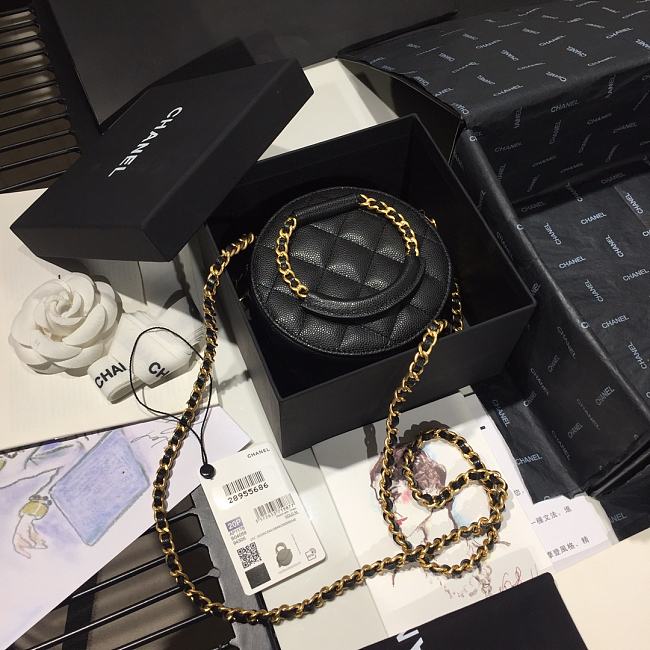 Ch**el woven chain handle round bag black ap1176 12 x 12 x 5 cm