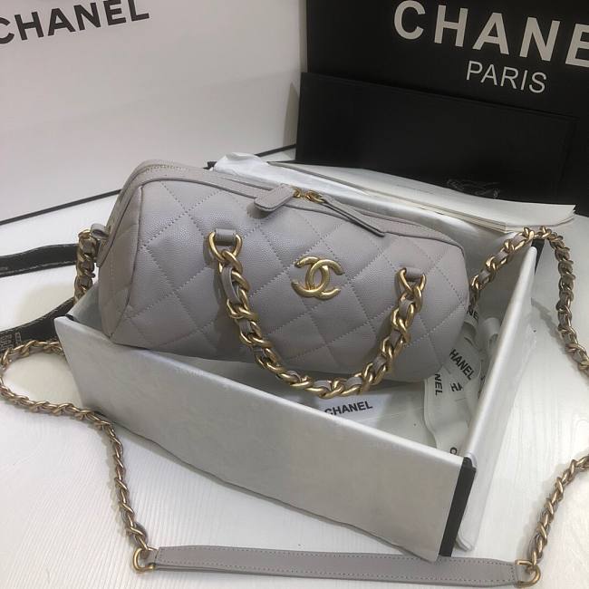 Ch**el extra mini bowling bag in grey as1899 16 x 22 x 12 cm