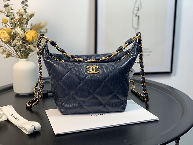 Ch**el hobo bag dark blue as2480 15 x 12.5 x 18 cm