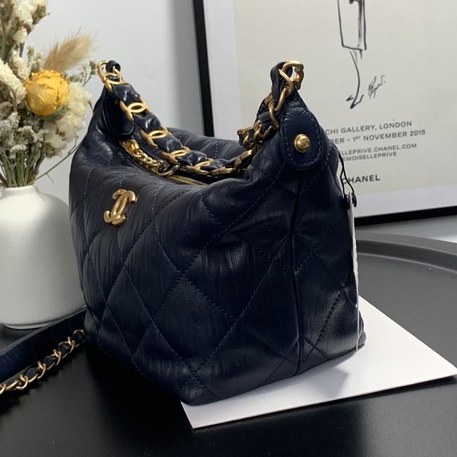Ch**el hobo bag dark blue as2480 15 x 12.5 x 18 cm