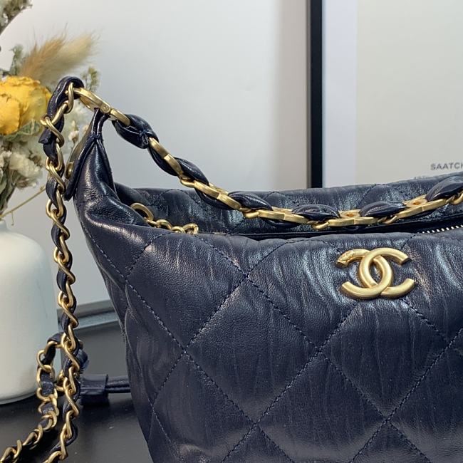 Ch**el hobo bag dark blue as2480 15 x 12.5 x 18 cm