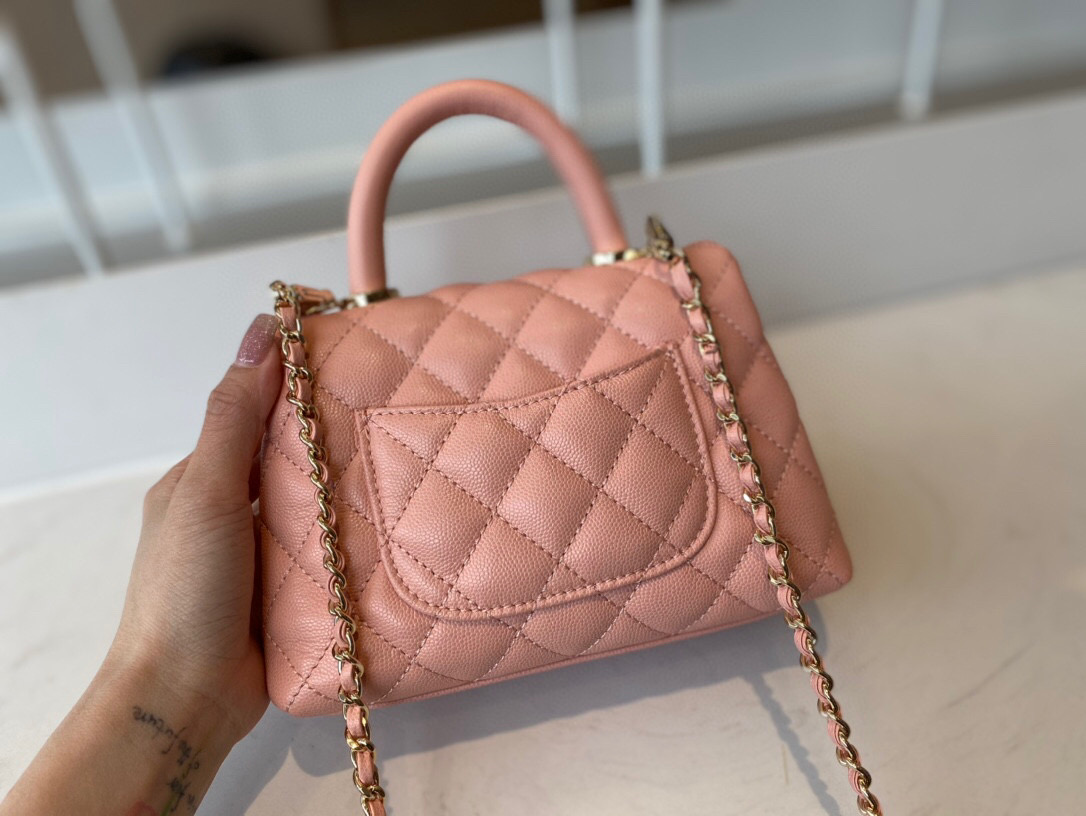 Ch**el extra mini coco handle bag grained leather pink as2215 13 × 19 × 9 cm