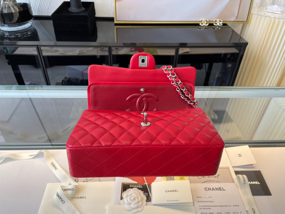 Ch**el classic double flap bag lambskin red a01112 25.5 cm