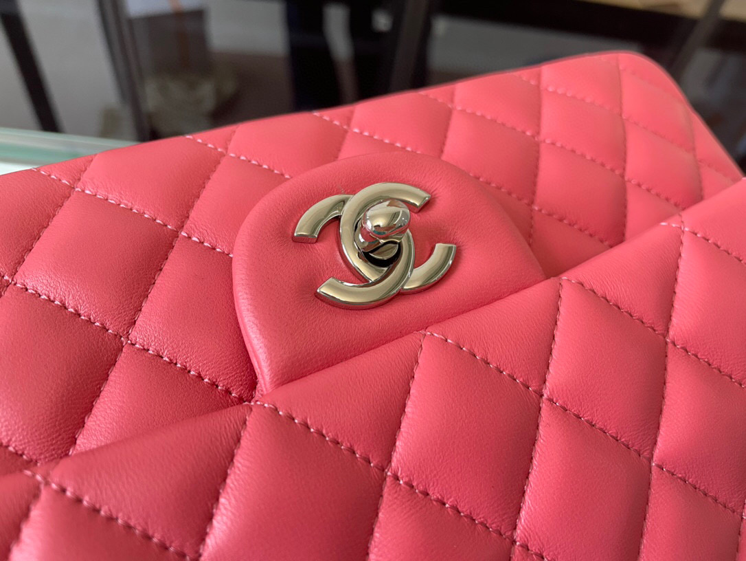 Ch**el classic double flap bag lambskin pink a01112 25.5 cm