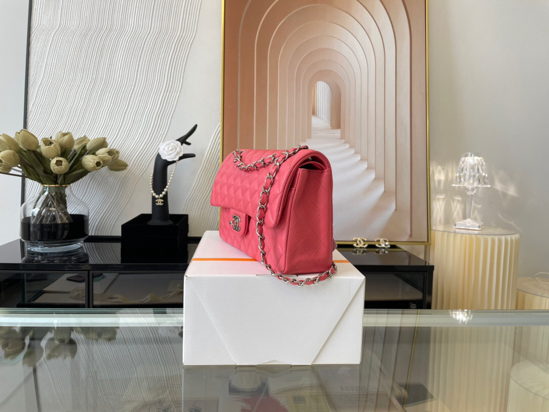 Ch**el classic double flap bag lambskin pink a01112 25.5 cm