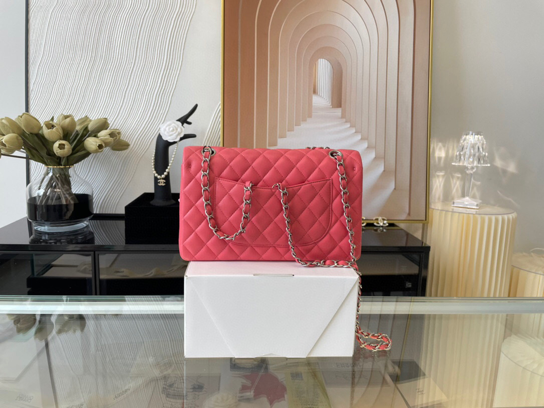 Ch**el classic double flap bag lambskin pink a01112 25.5 cm
