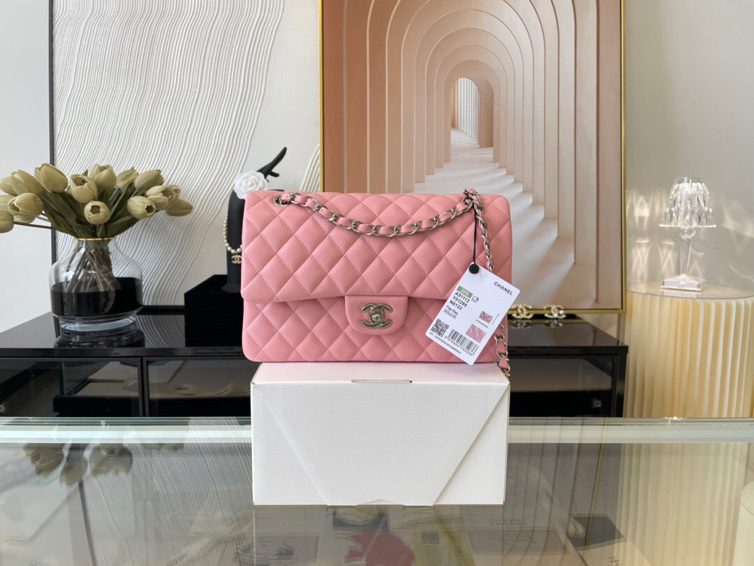 Ch**el classic double flap bag lambskin light pink a01112 25.5 cm