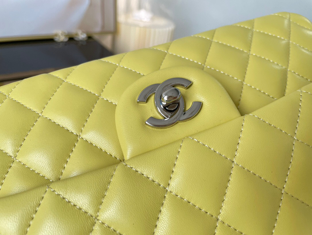 Ch**el classic flap bag yellow lambskin sliver chain a01112 25.5cm
