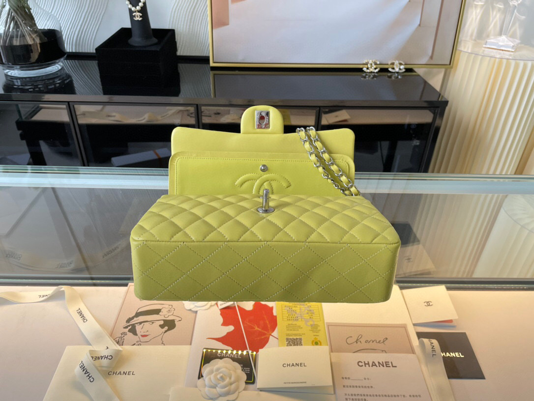Ch**el classic flap bag yellow lambskin sliver chain a01112 25.5cm