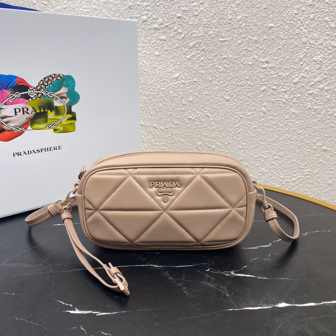 Pra*a mini spectrum quilted nappa leather light beige 1dh046 10 x 19  x 5.5 cm