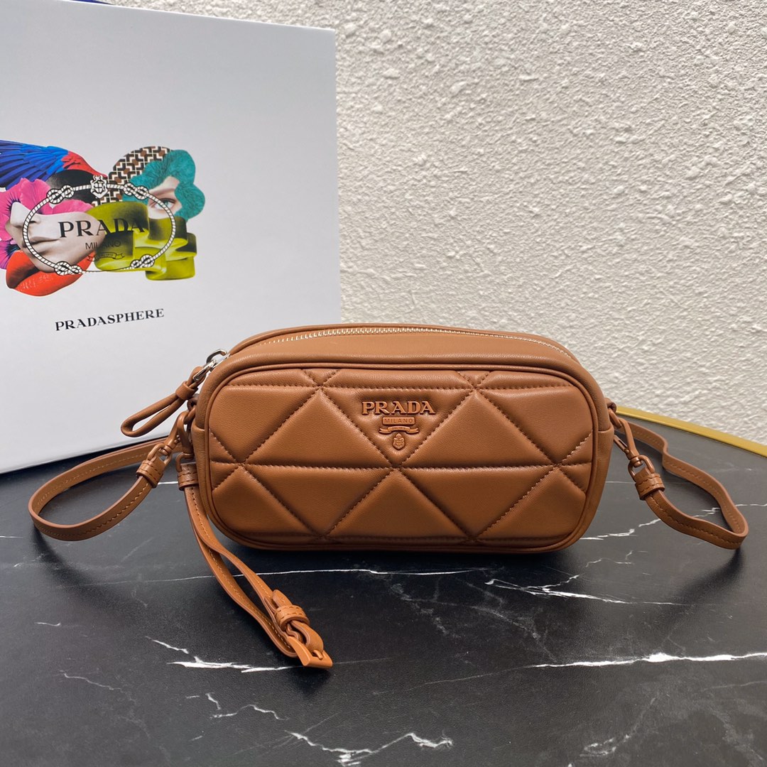 Pra*a mini spectrum quilted nappa leather brown 1dh046 10 x 19  x 5.5 cm