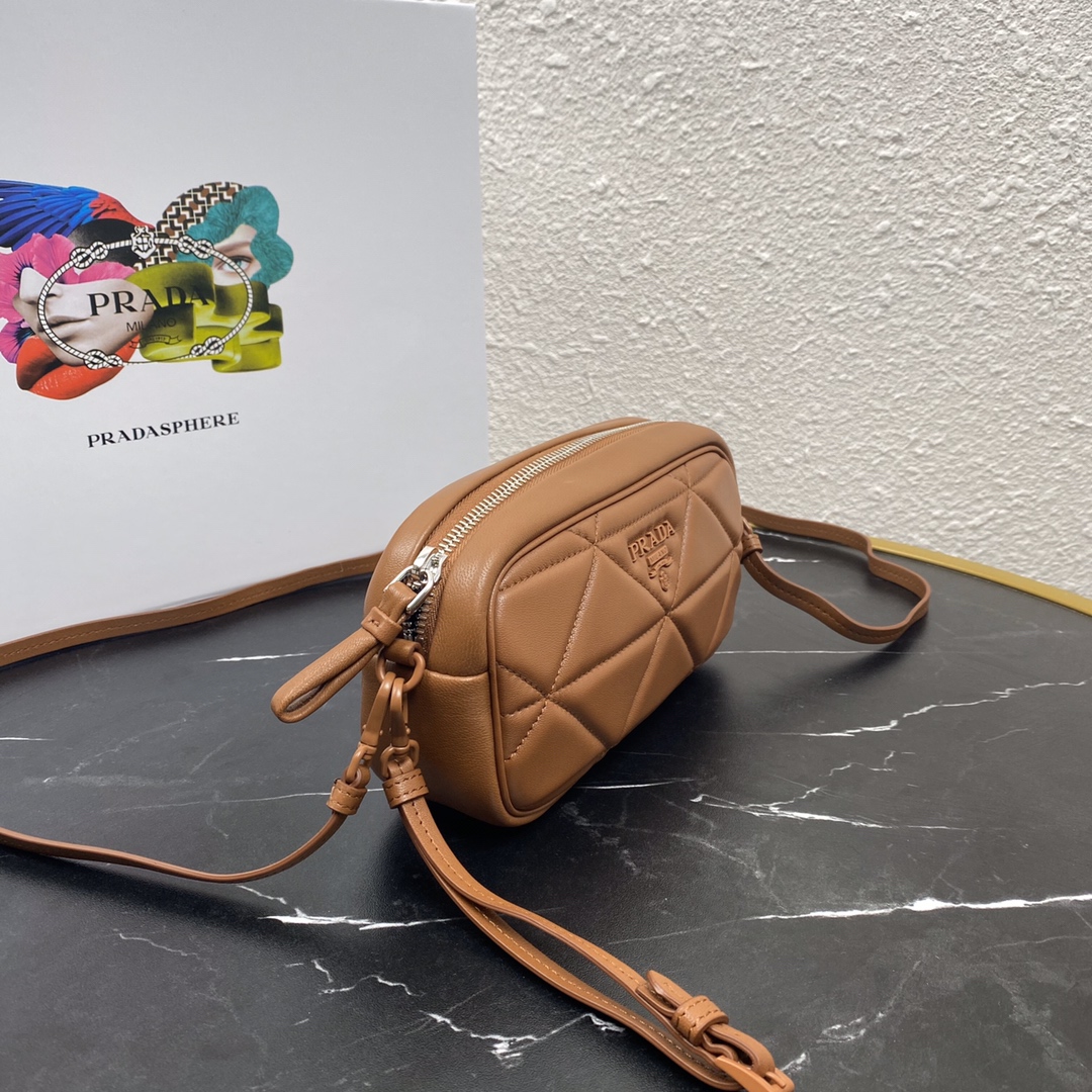 Pra*a mini spectrum quilted nappa leather brown 1dh046 10 x 19  x 5.5 cm