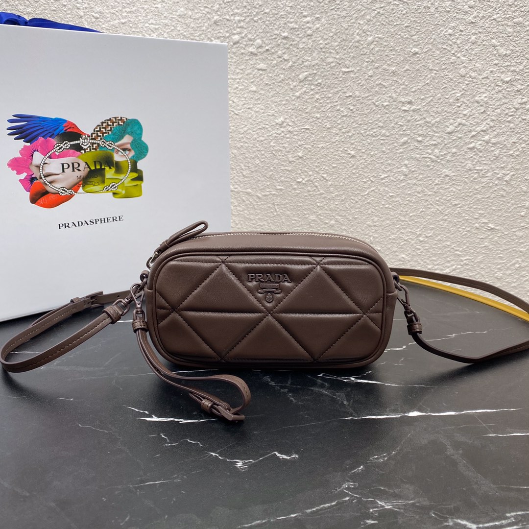 Pra*a mini spectrum quilted nappa leather dark brown 1dh046 10 x 19  x 5.5 cm
