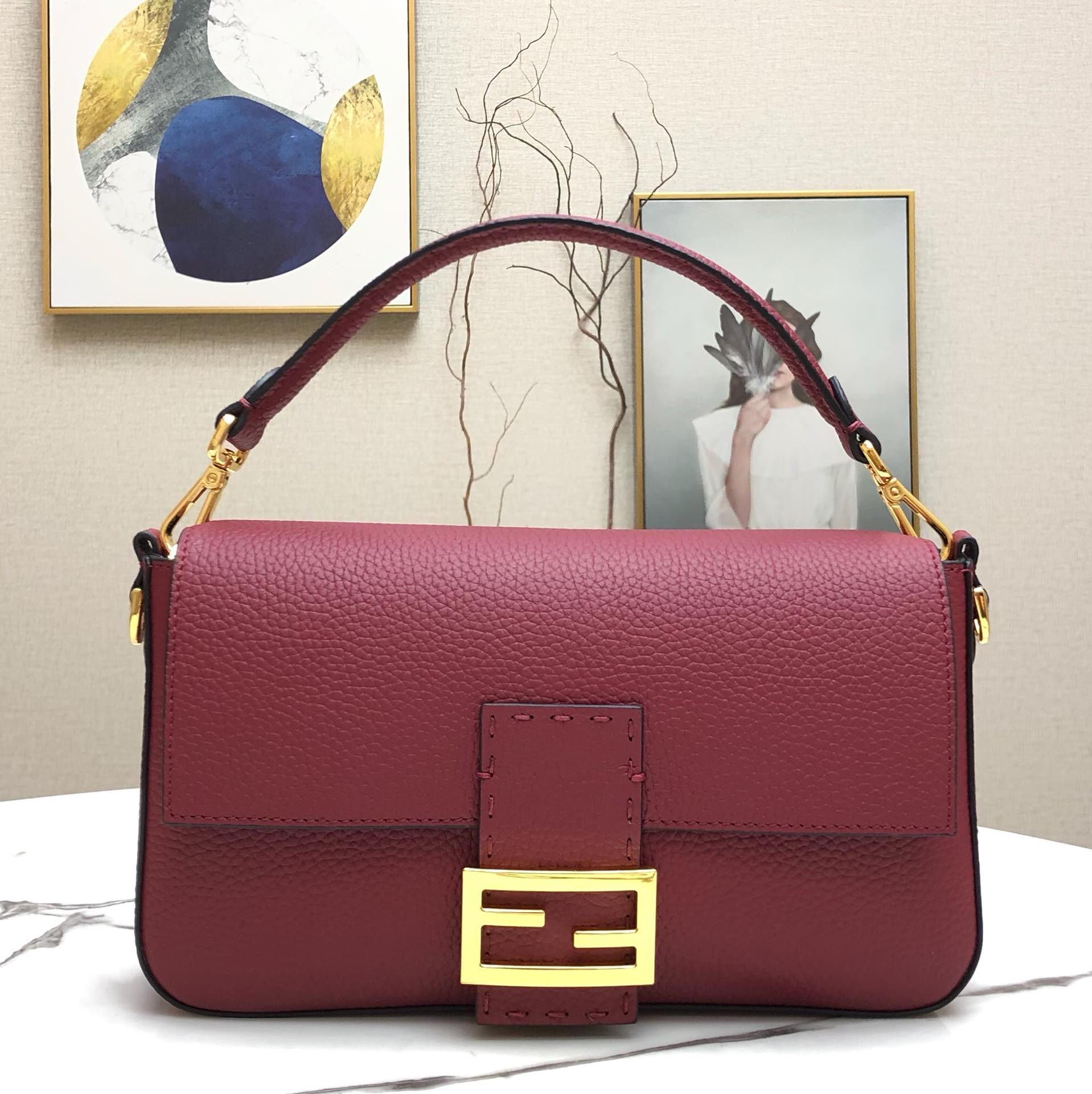 F**di large 1997 baguette leather burgundy 33 x 18 x 5.5 cm