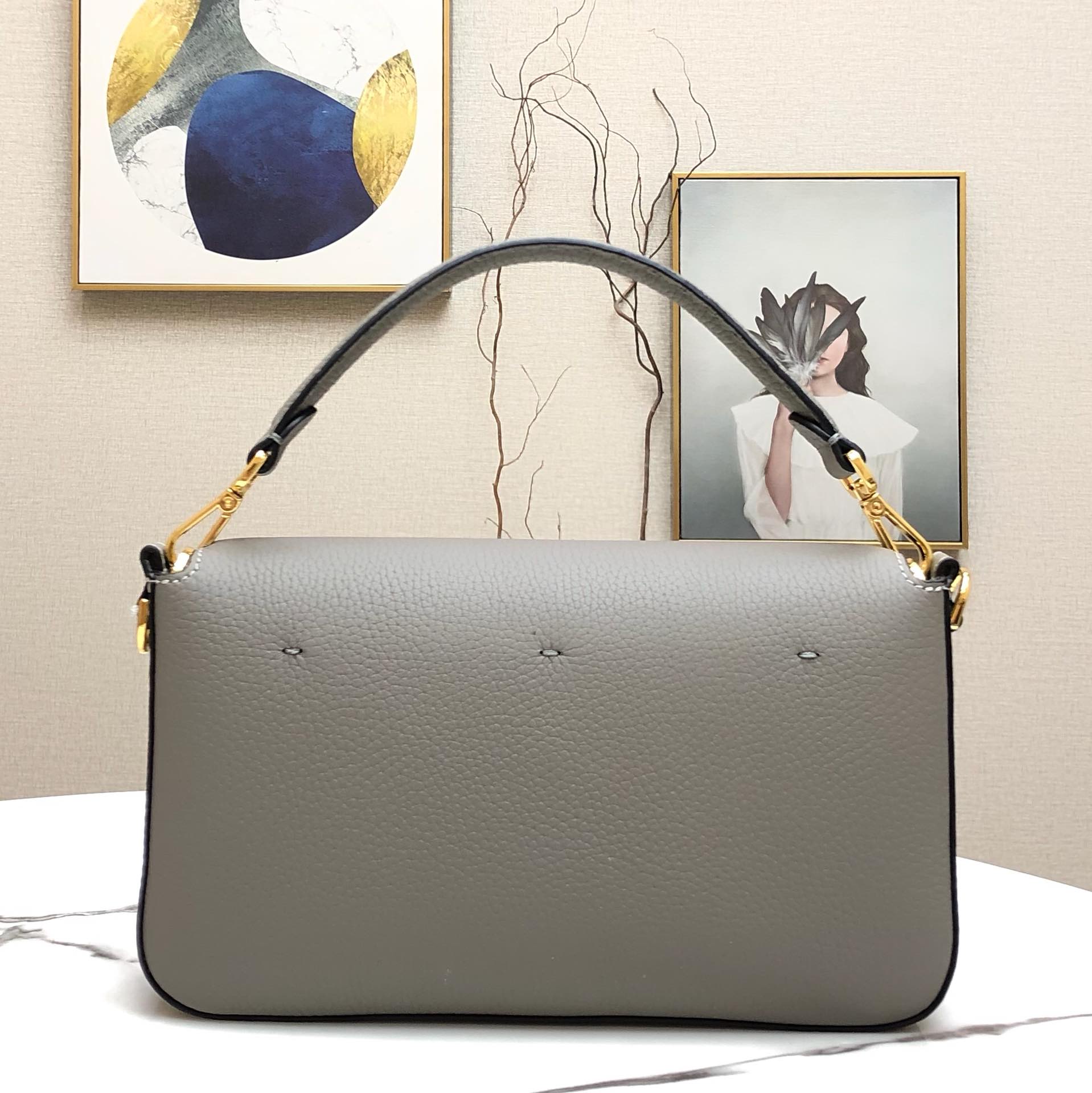 F**di medium 1997 baguette leather grey 26 x 14 x 4 cm