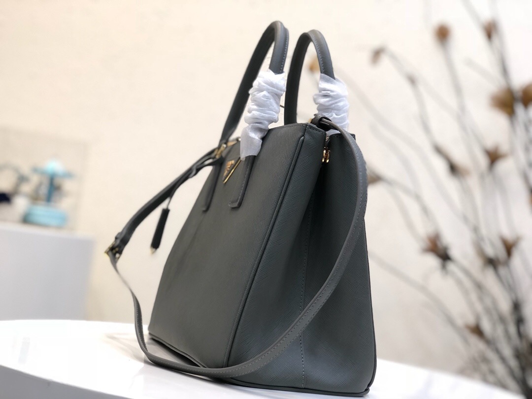 Pra*a large galleria saffiano leather bag state gray 1ba274 32 × 24 × 14 cm