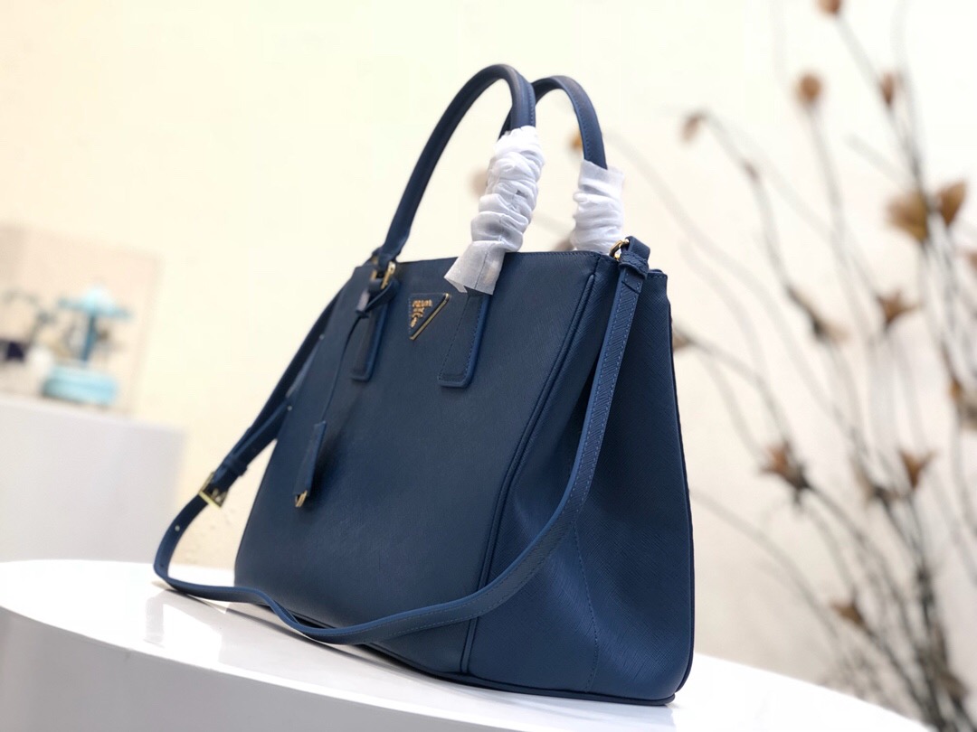 Pra*a large galleria saffiano leather bag blue 1ba274 32 × 24 × 14 cm