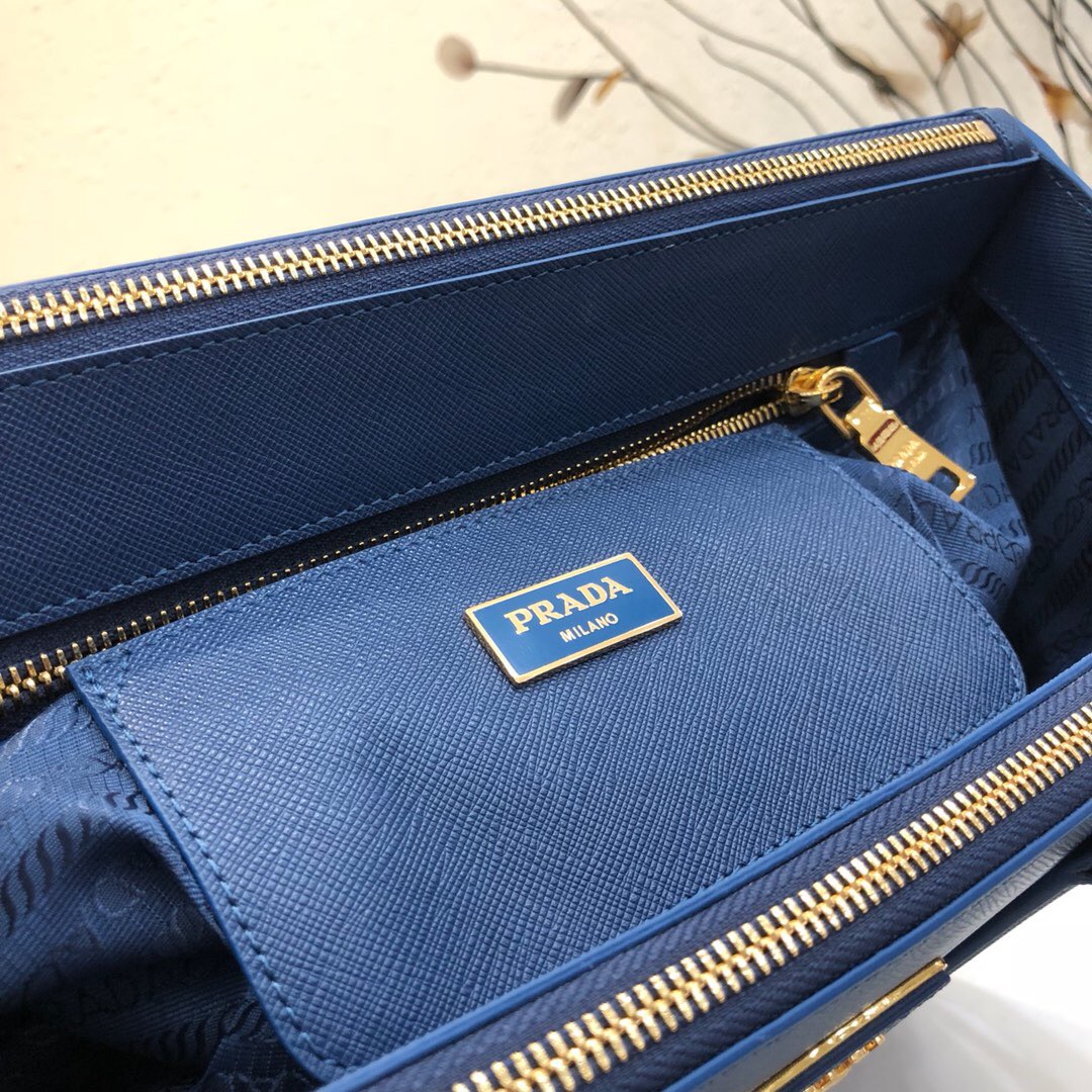 Pra*a large galleria saffiano leather bag blue 1ba274 32 × 24 × 14 cm