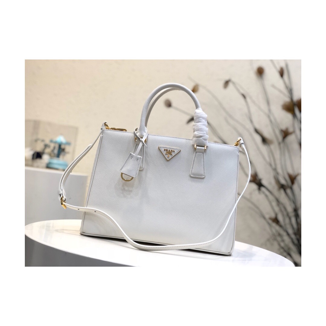 Pra*a large galleria saffiano leather bag white 1ba274 32 × 24 × 14 cm