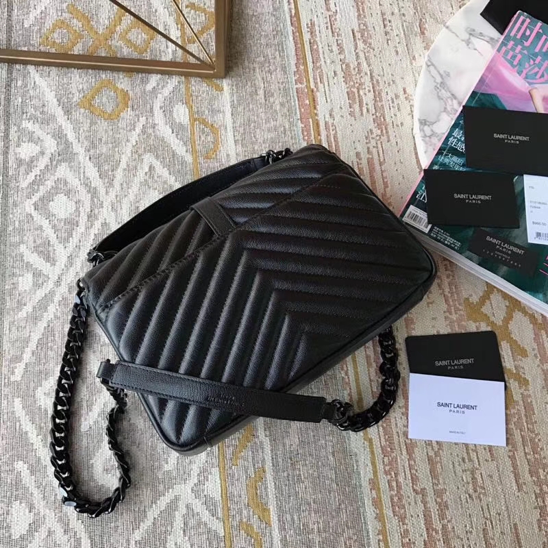 Y51 medium college in matelassÉ leather black metal 600279 24 x 17 x 7 cm