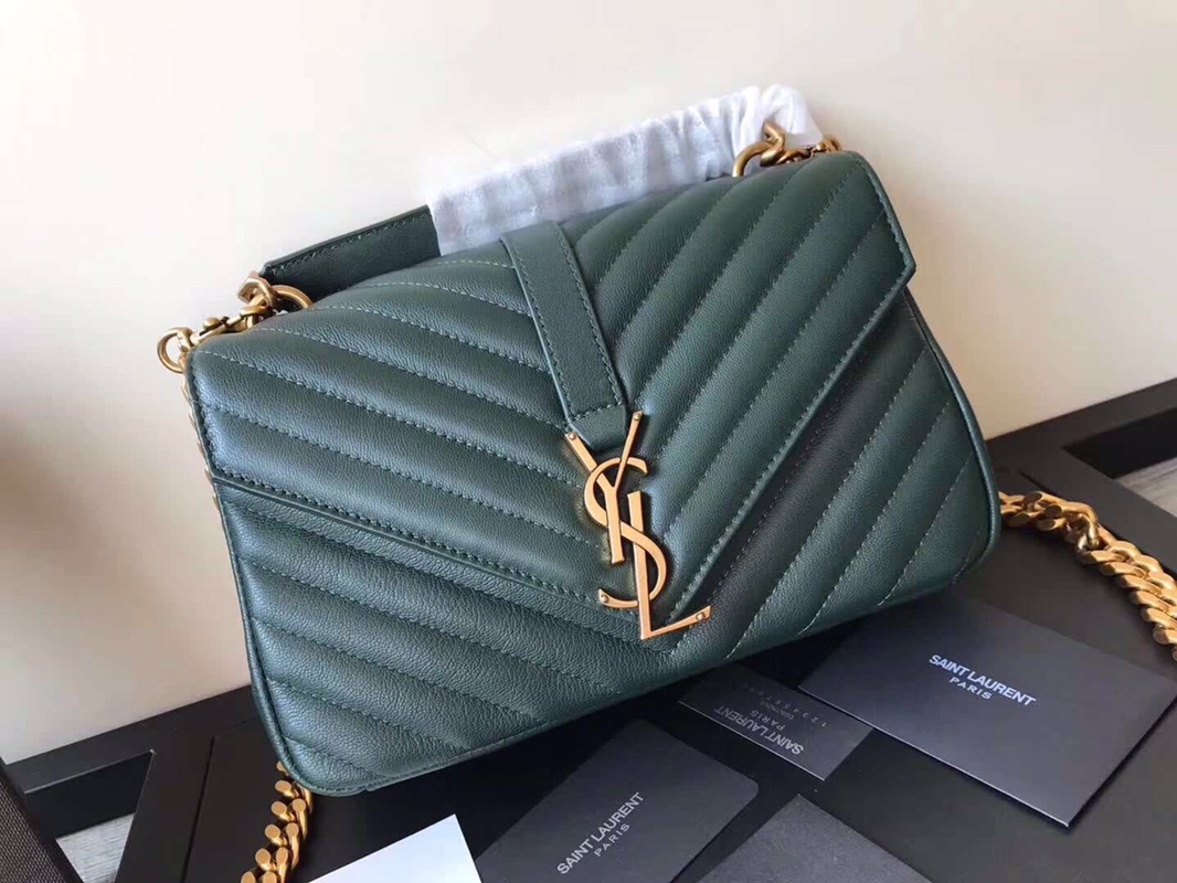 Y51 medium college in matelassÉ leather dark green 600279 24 x 17 x 7 cm