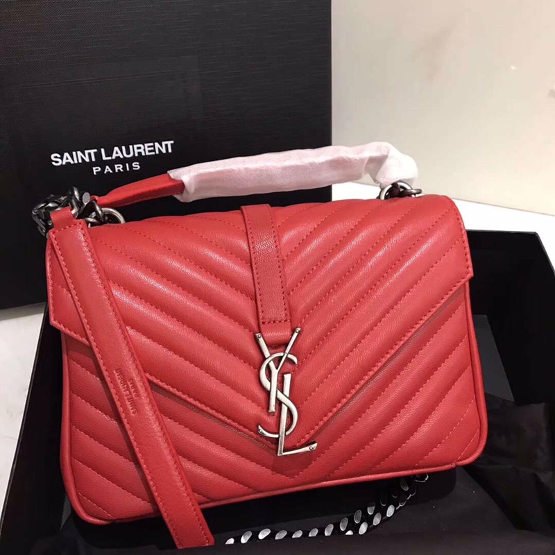 Y51 medium college in matelassÉ leather silver metal red 600279 24 x 17 x 7 cm