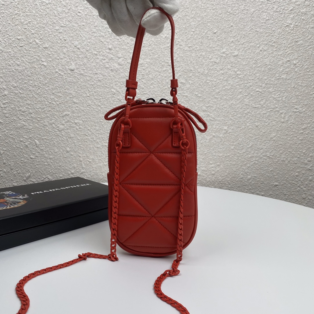 Pra*a mini spectrum quilted nappa leather red 1dh030 10.5 x 18 cm