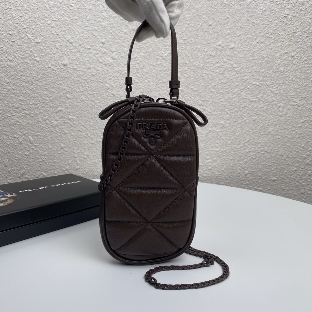 Pra*a mini spectrum quilted nappa leather dark brown 1dh030 10.5 x 18 cm