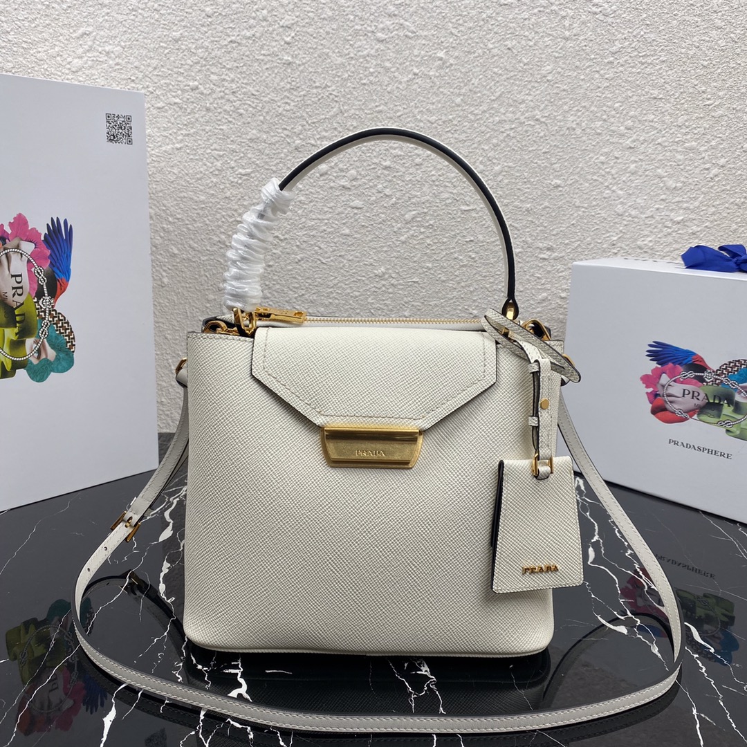 Pra*a saffiano leather tote white 1bn012 24 × 20 × 12.4 cm