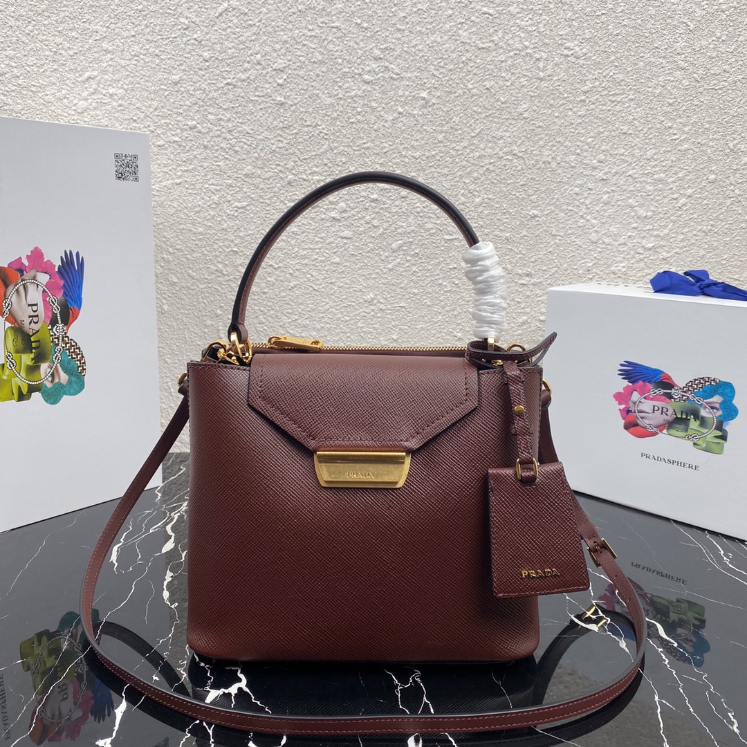 Pra*a saffiano leather tote wine red 1bn012 24 × 20 × 12.4 cm