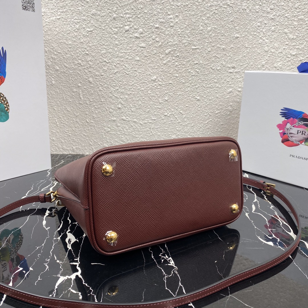 Pra*a saffiano leather tote wine red 1bn012 24 × 20 × 12.4 cm