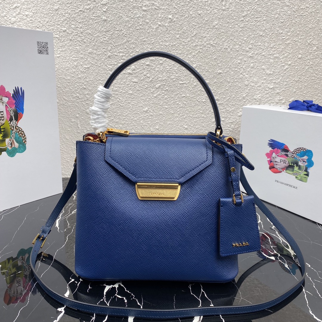 Pra*a saffiano leather tote blue 1bn012 24 × 20 × 12.4 cm