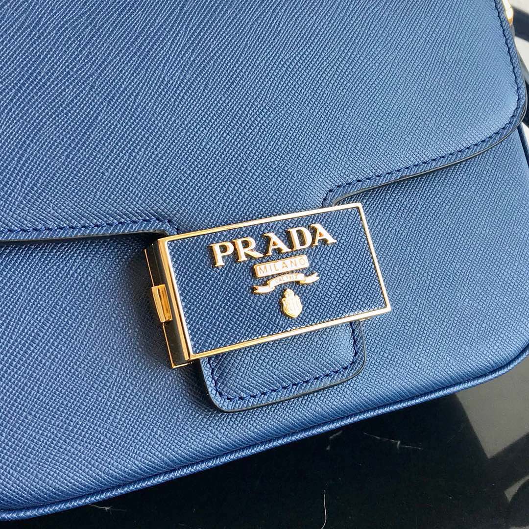 Pra*a saffiano leather emblème bag blue 1bd217 20.5 x 14 x 5 cm