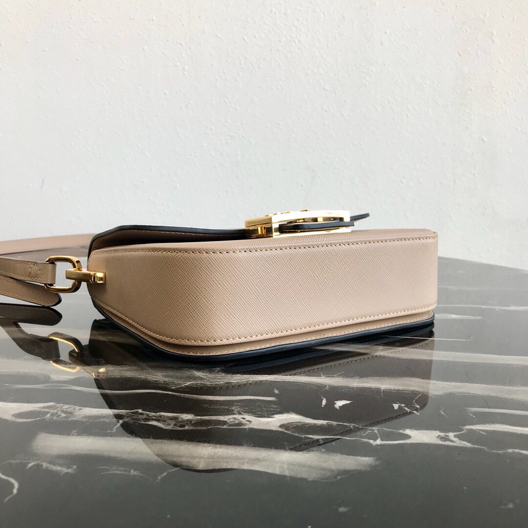 Pra*a saffiano leather emblème bag light beige 1bd217 20.5 x 14 x 5 cm
