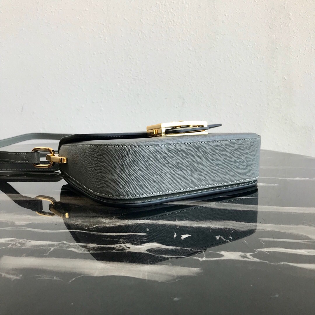 Pra*a saffiano leather emblème bag grey 1bd217 20.5 x 14 x 5 cm