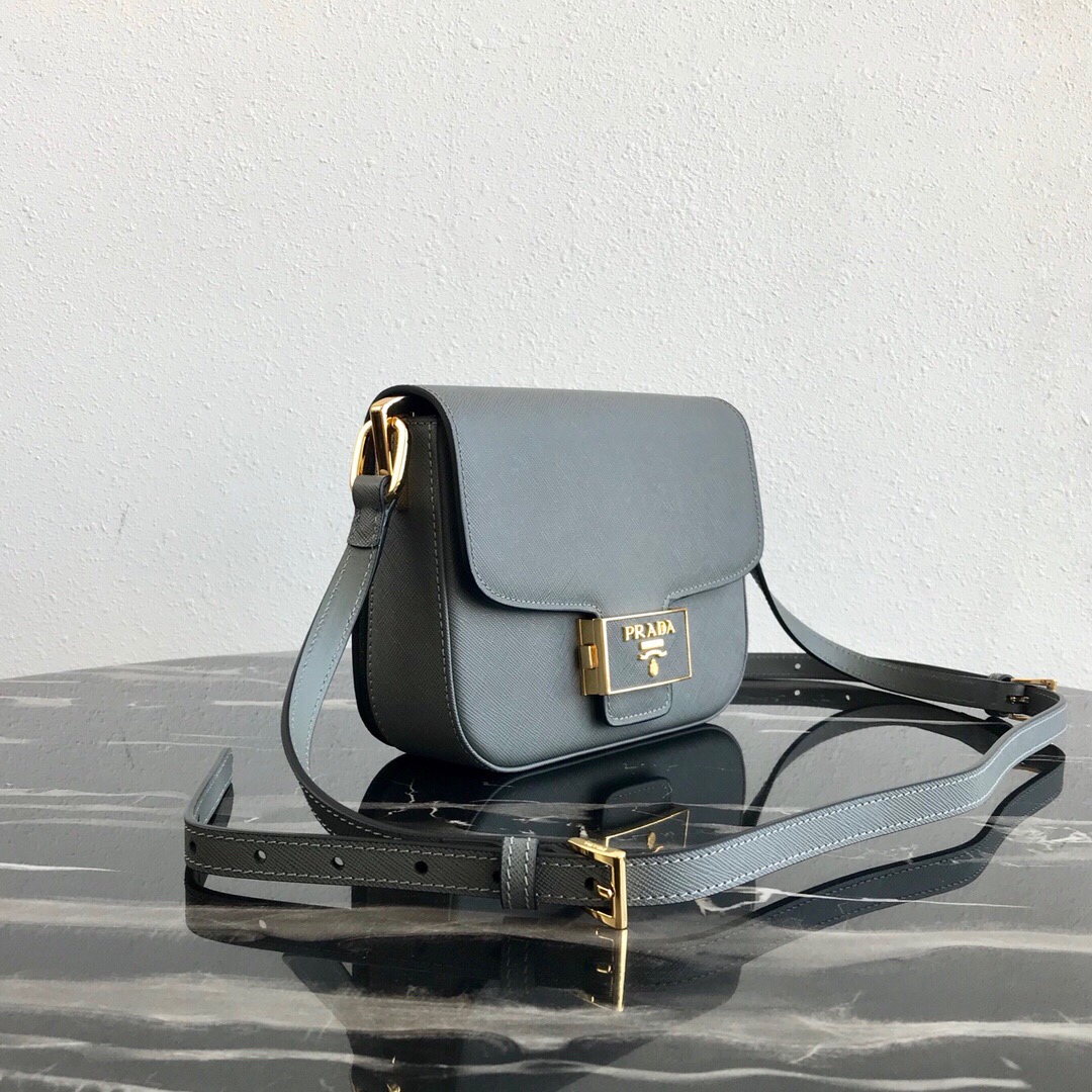 Pra*a saffiano leather emblème bag grey 1bd217 20.5 x 14 x 5 cm