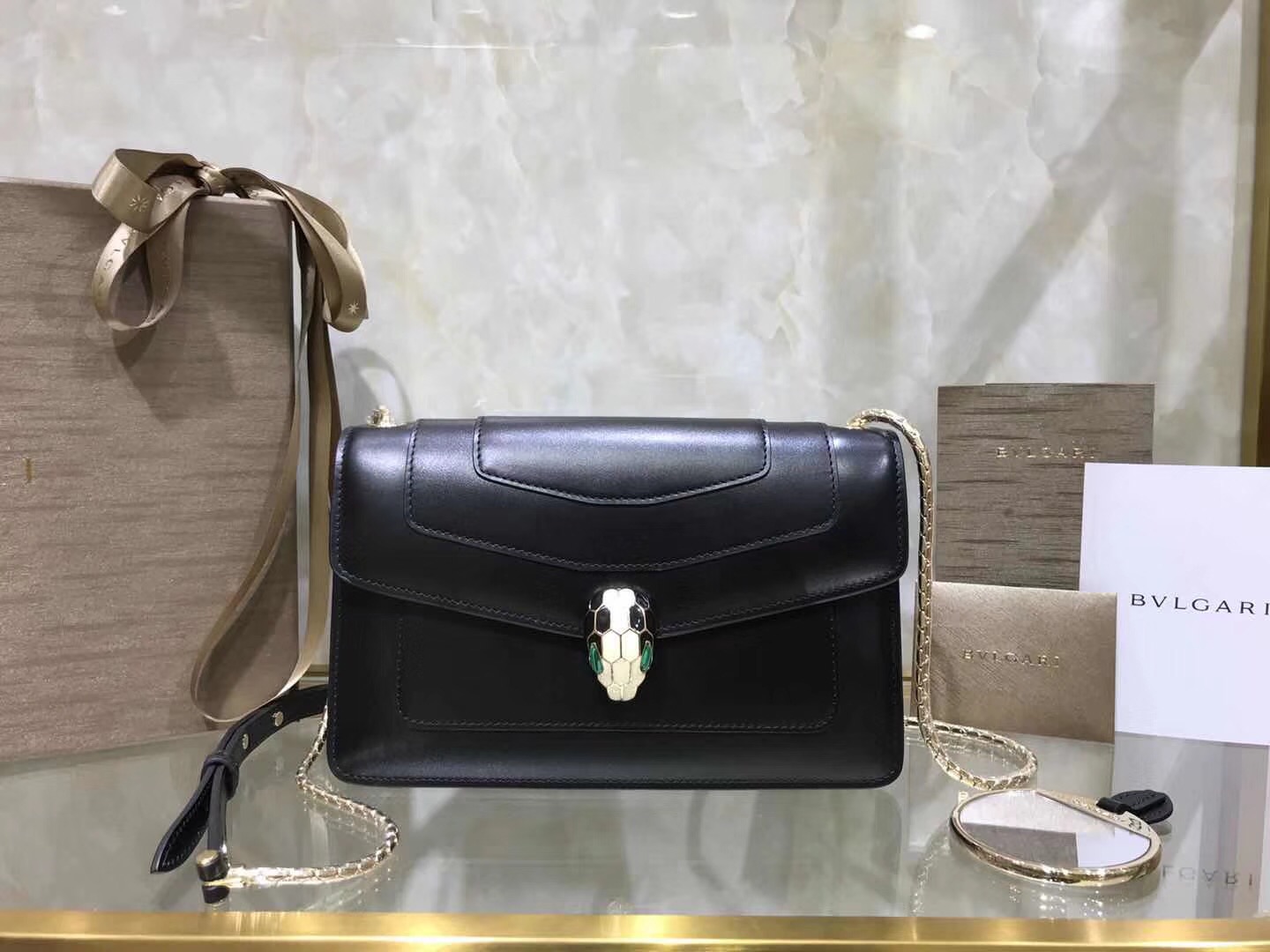 Bv1g*ai serpenti forever shoulder bag calfskin leater black 38102 22 x 13 x 6 cm