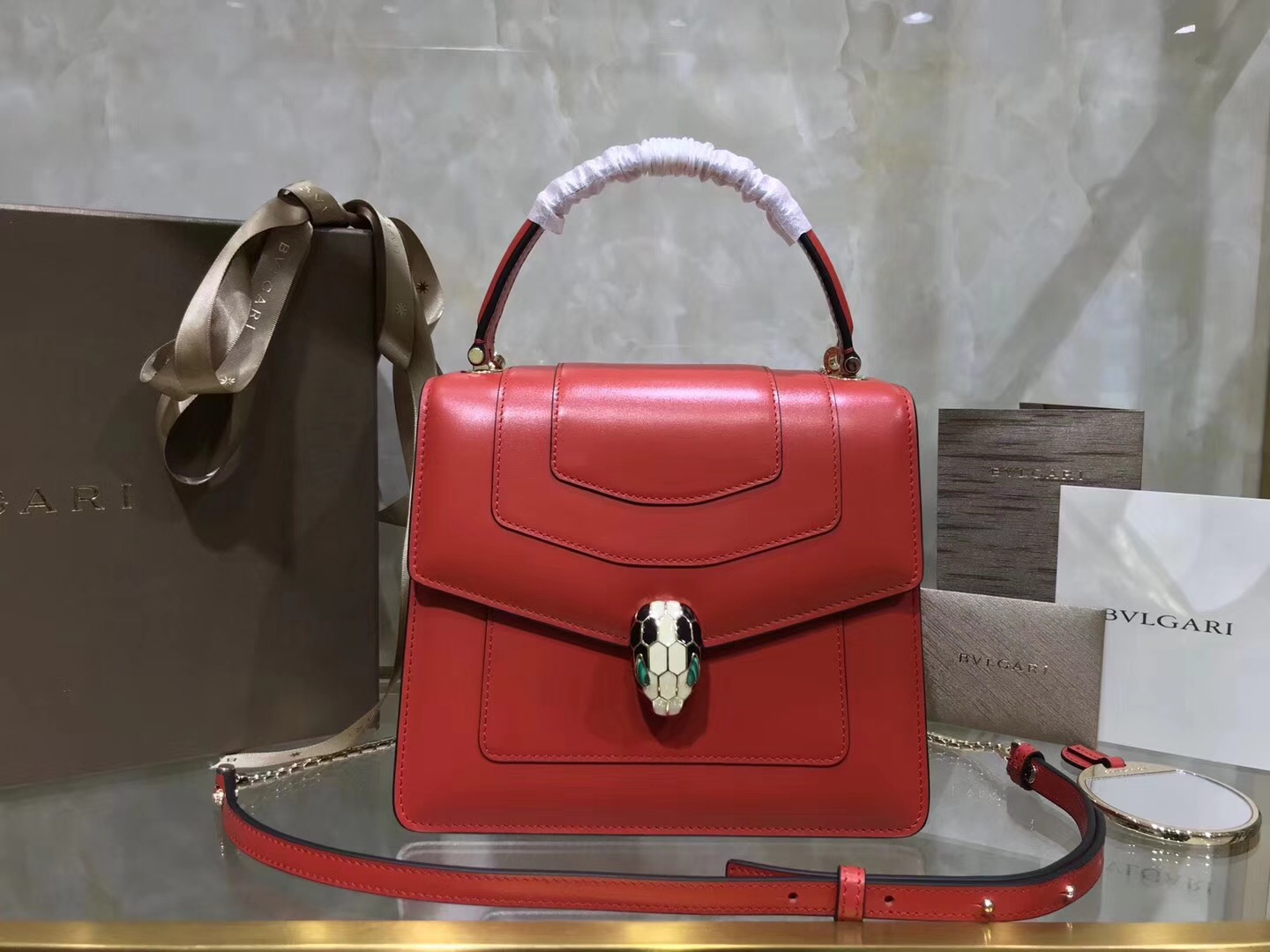 Bv1g*ai serpenti forever crossbody bag leather red 280165 20 x 16 x 9 cm