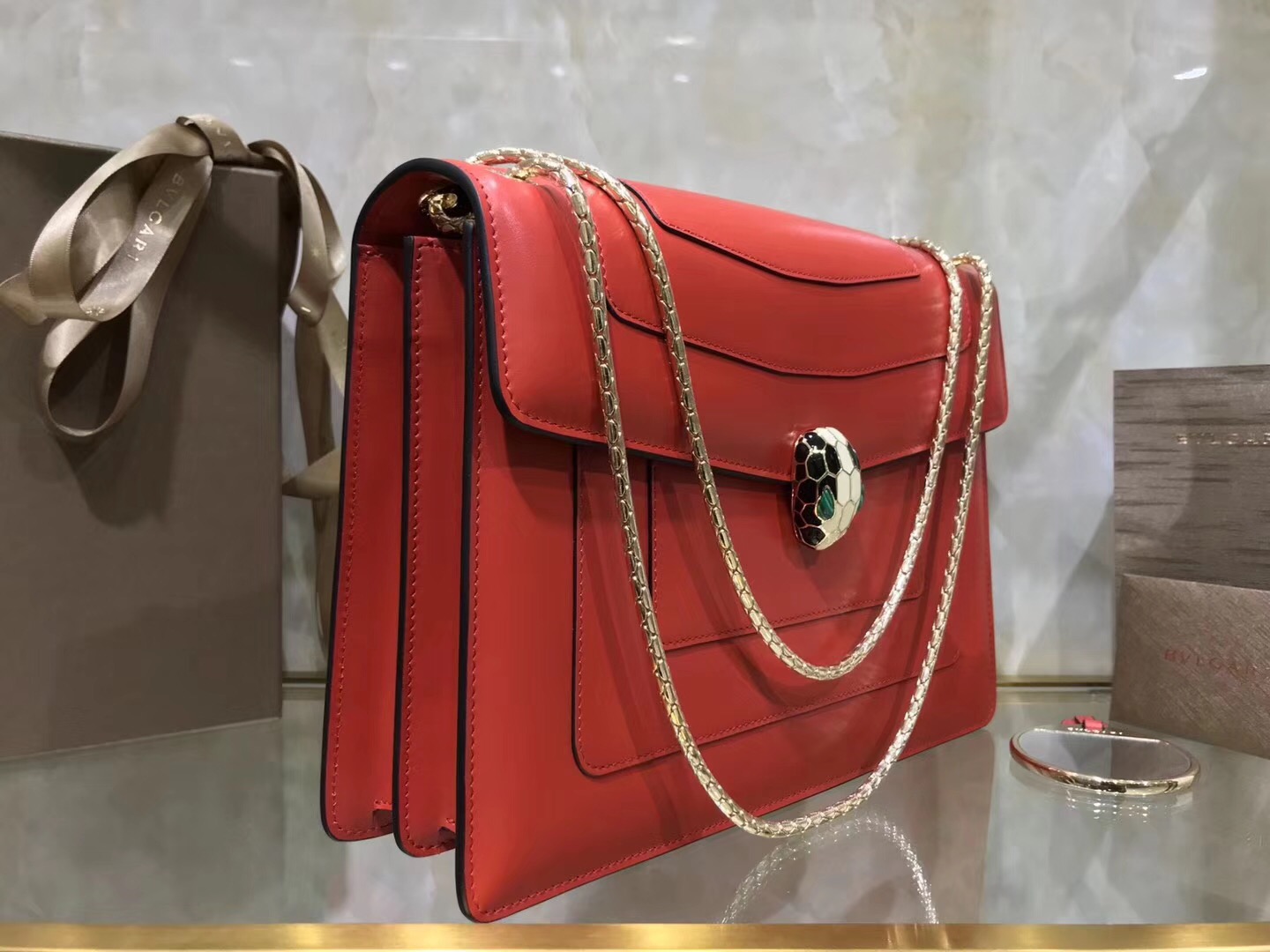 Bv1g*ai serpenti forever shoulder bag leather red 280153 28 x 19 x 8 cm