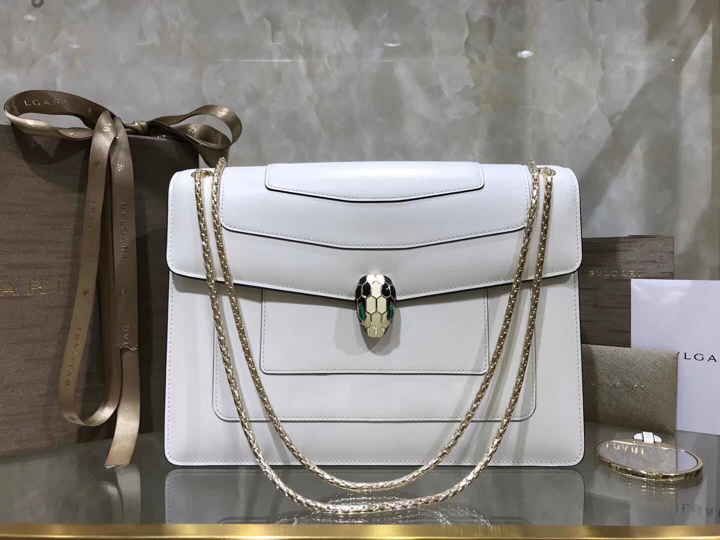 Bv1g*ai serpenti forever shoulder bag leather white 283170 28 x 19 x 8 cm