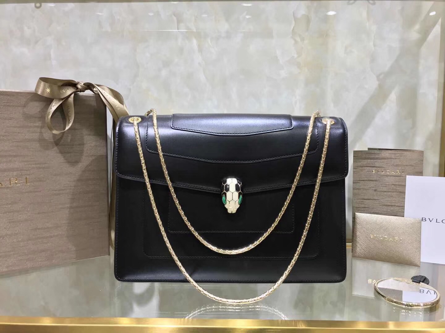 Bv1g*ai serpenti forever shoulder bag leather black 283170 28 x 19 x 8 cm