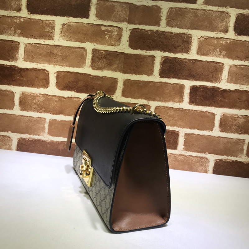 Gvc*1 medium padlock gg svp*me shoulder bag black leather top 409486 30 x 19 x 10 cm