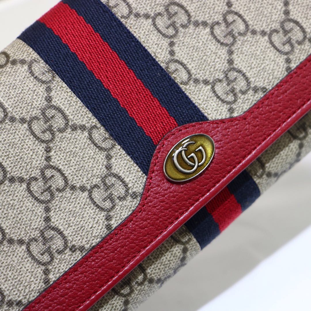 Gvc*1 ophidia gg chain wallet ebony gg svp*me canvas and red 546592 19 x 10 x  3.5 cm