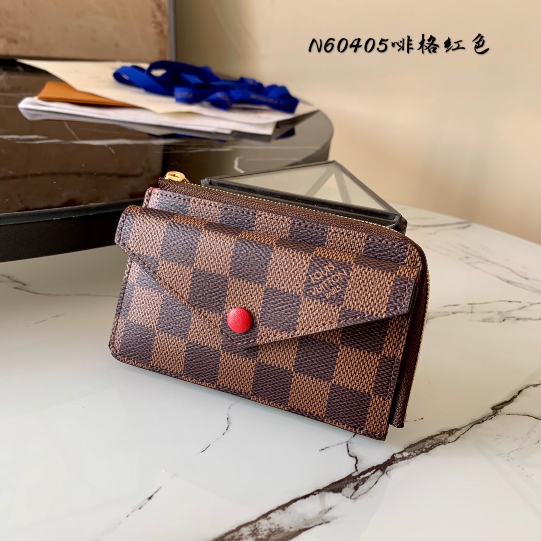 l0vis Vvtt0n card holder recto verso damier ebene canvas red n60405 13 cm
