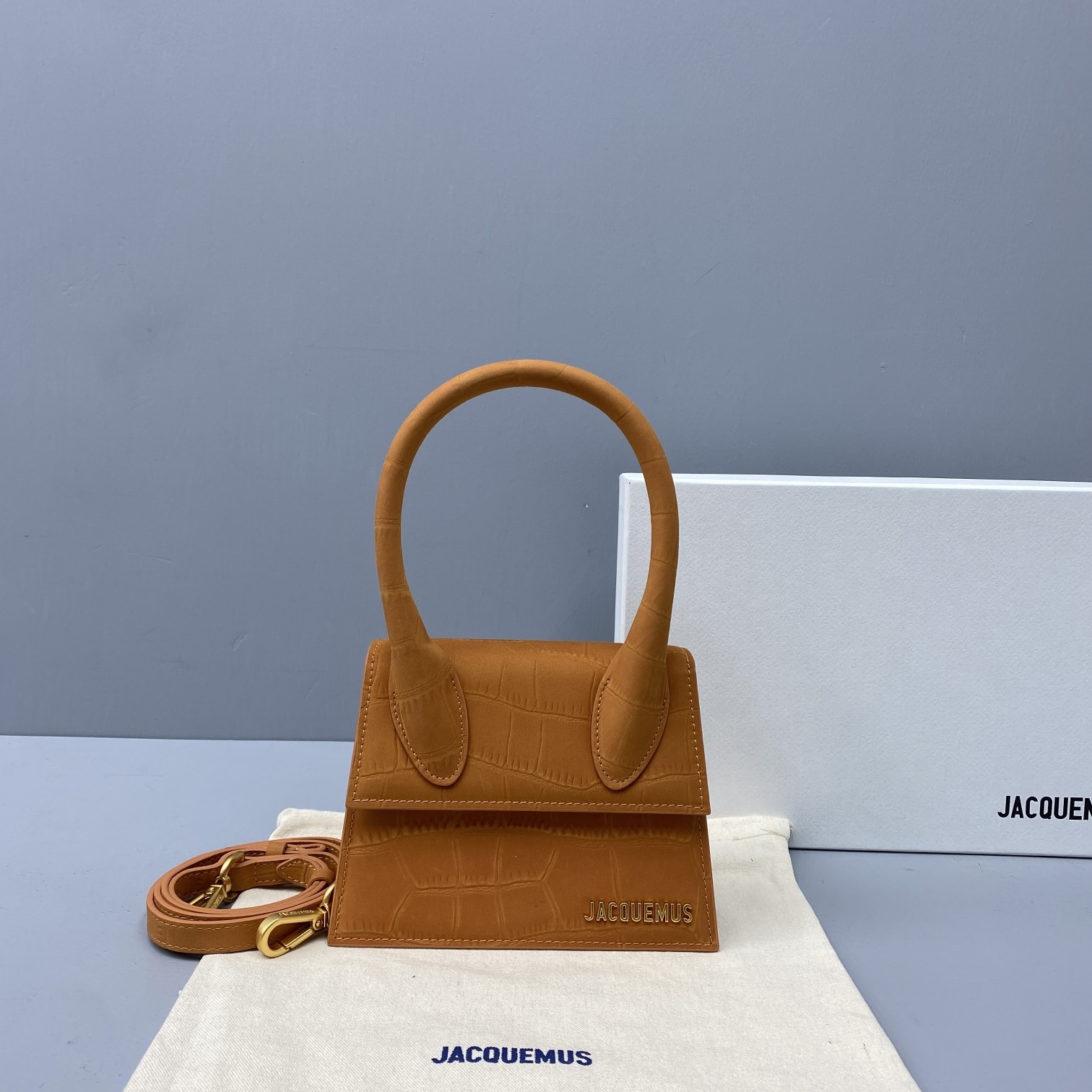 Ja*qvemvs small le chiquito crocodile leather brown 213ba02 18 x 15.5 x 8 cm