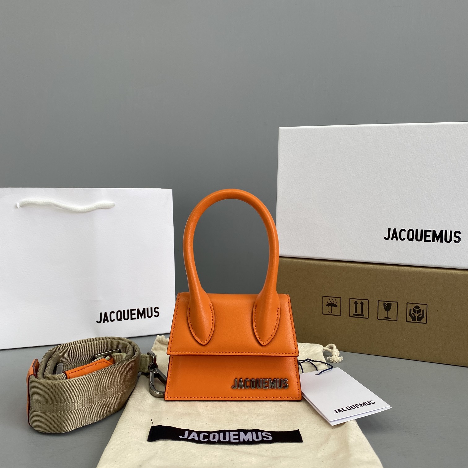 Ja*qvemvs le chiquito mini leather bag orange 213ba01 12 x 8 x 5 cm